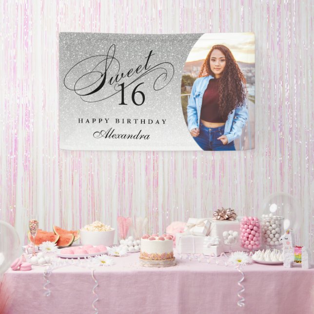 Banderoles Silver Parties scintillant Sweet 16 Photo personna (Fête)