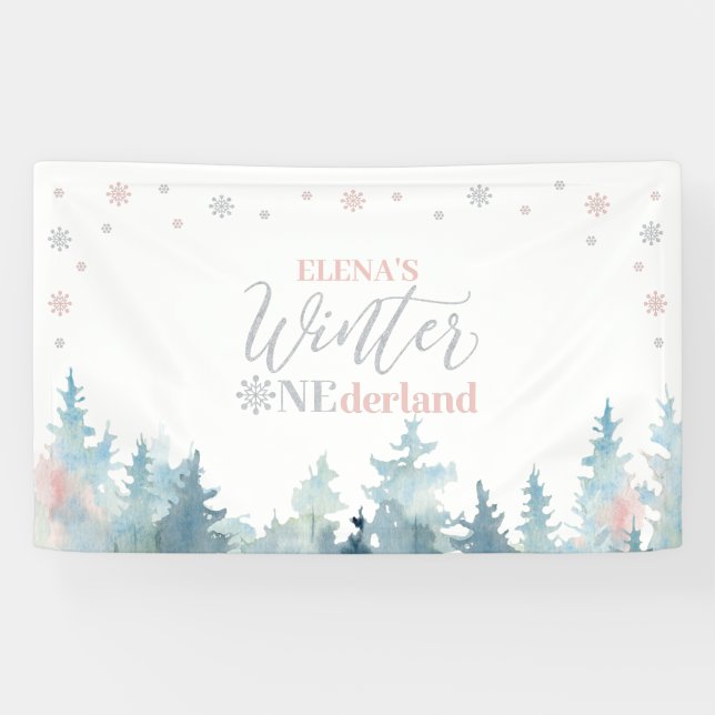 Banderoles Silver & Rose Winter Onederland 1er anniversaire f (Horizontal)