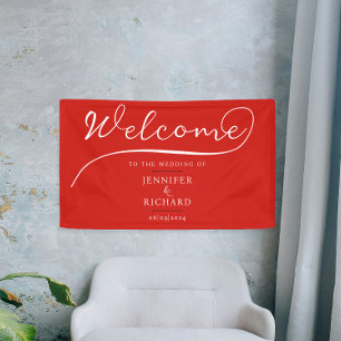 Banderoles Simple Chic Bienvenue Rouge Et Blanc Écriture Élég