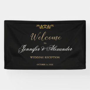 Banderoles Simple éditable luxe noir or mariage d'accueil