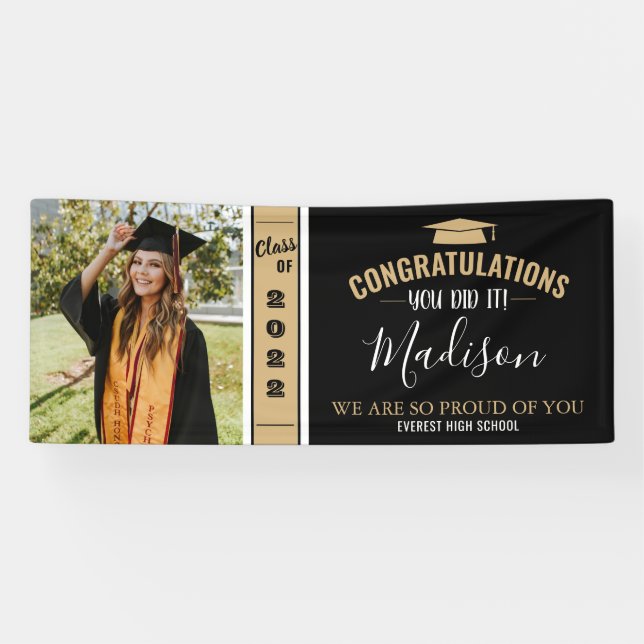 Banderoles Simple Elegant Black 1 Photo Graduation (Horizontal)