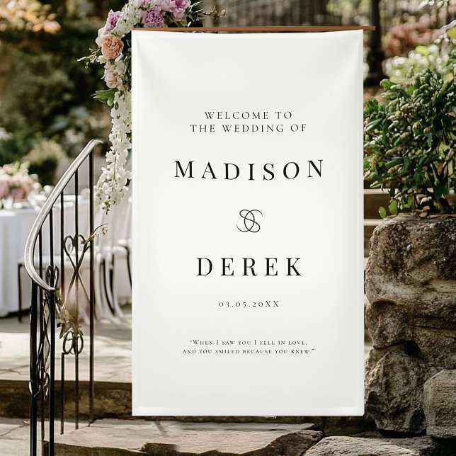 Banderoles Simple Élégant Mariage BIENVENUE (Simpel Elegant Wedding WELCOME Banner with your name, date & quate.)