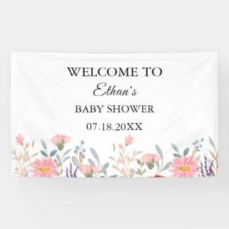Banderoles Simple Fête de Bébé Jardin Floral Aquarelle