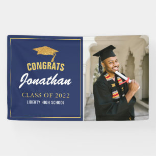 Banderoles Simple Modern Navy Blue Photo Graduation