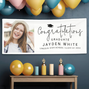 Banderoles Simple Modern Script Photo Graduation Party