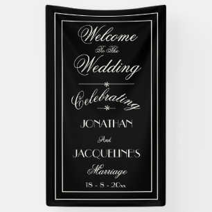 Banderoles Simple Noir avec Élégante Écriture Blanche Mariage