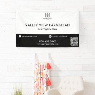Banderoles Simple Noir Blanc Logo Entreprise QR Code Entrepri