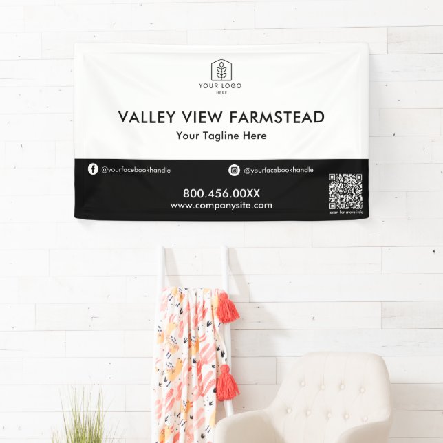 Banderoles Simple Noir Blanc Logo Entreprise QR Code Entrepri (En situation)