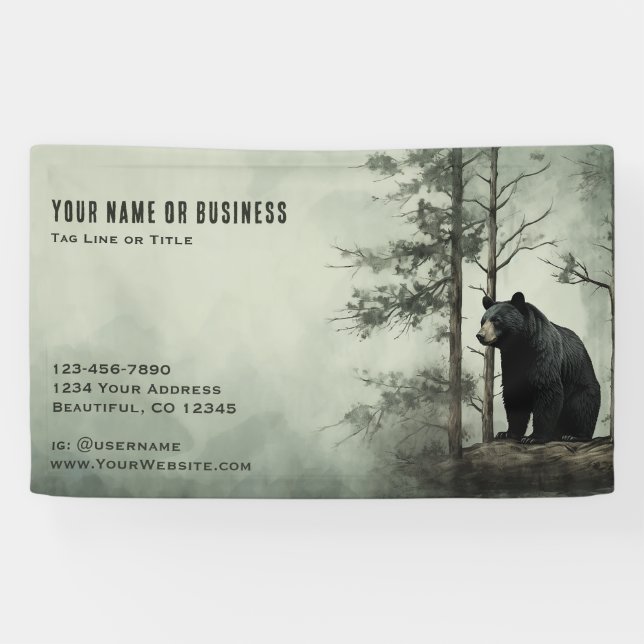 Banderoles Simple Ours Noir Russe Forêt Boisé Business (Horizontal)