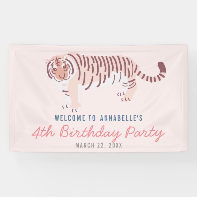 Banderoles Simple Tiger Girl Anniversaire rose (Horizontal)
