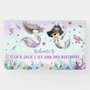 Banderoles Sirène et pirate sous la mer Anniversaire