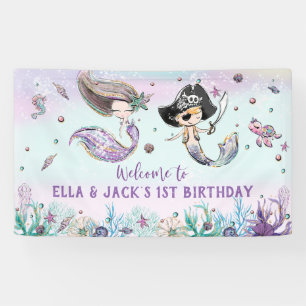 Banderoles Sirène et pirate sous la mer Anniversaire