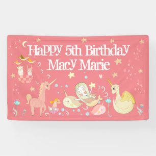 Banderoles Sirène Narval Licorne Dragon Fantaisie Fête Rose