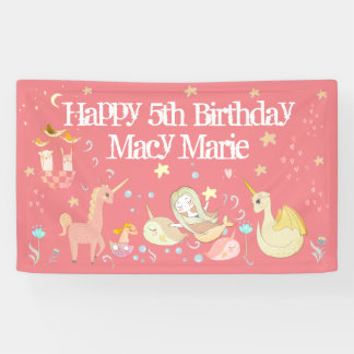 Banderoles Sirène Narval Licorne Dragon Fantaisie Fête Rose
