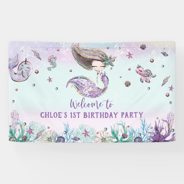 Banderoles Sirène sous la mer Anniversaire de la fête (Horizontal)