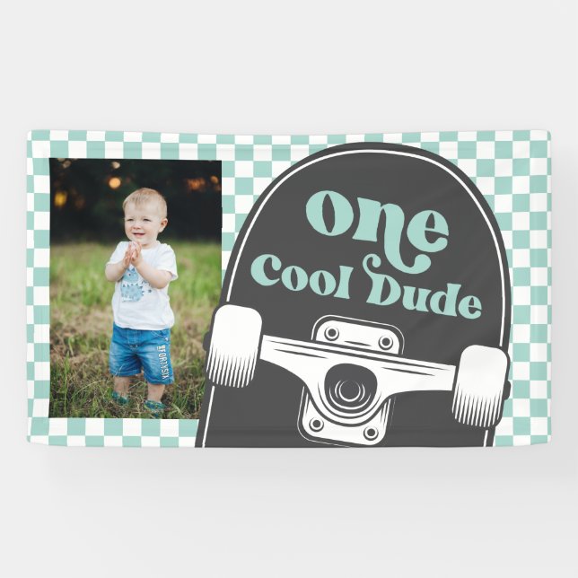 Banderoles Skateboard One Cool Dude Photo Anniversaire (Horizontal)