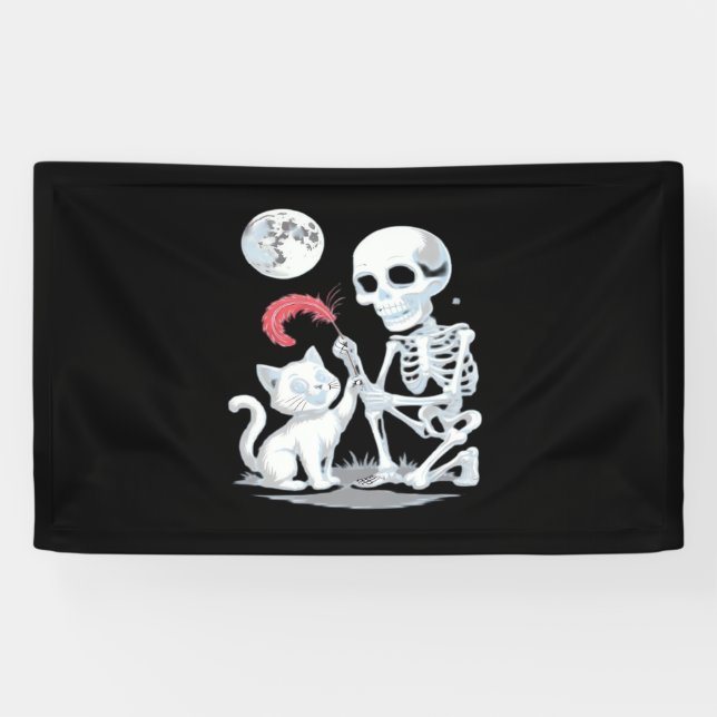 Banderoles Skeleton Chat Halloween drôle mignon Éffrayant ess (Horizontal)