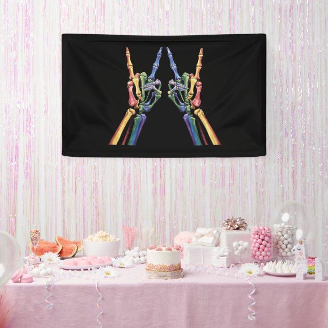Banderoles Skeleton Rock Main LGBTQ Cool Rainbow Flag Gay (Fête)