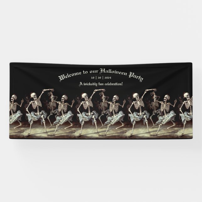Banderoles Skeletons de danse de la mort noire Halloween (Horizontal)