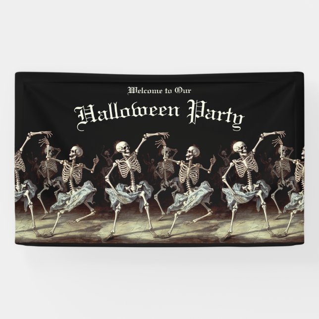 Banderoles Skeletons de danse de la mort noire Halloween (Horizontal)