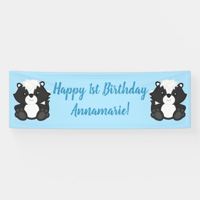 Banderoles Skunk Anniversaire Party Blue (Horizontal)