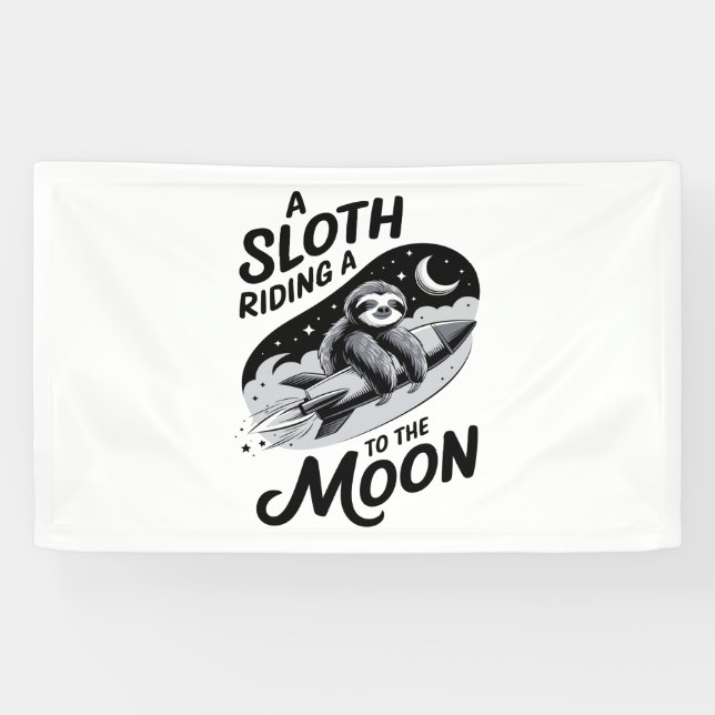 Banderoles Sloth Riding a Rocket to the Moon (Horizontal)