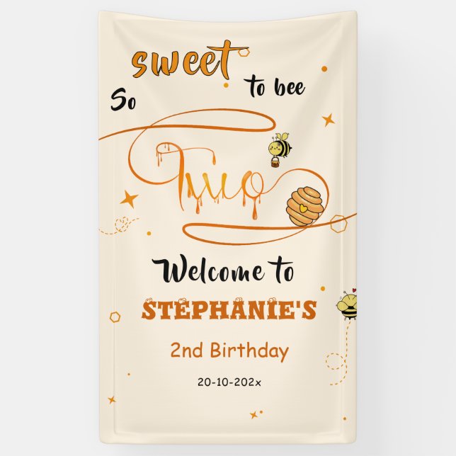 Banderoles So Sweet To Bee Two Cute Honey Bee 2nd Birthday (Vertical)