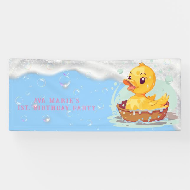 Banderoles Soapy Yellow Rubber Duck Girl 1er anniversaire fêt (Horizontal)