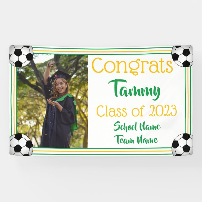 Banderoles Soccer Green & Gold One Photo Graduation (Horizontal)