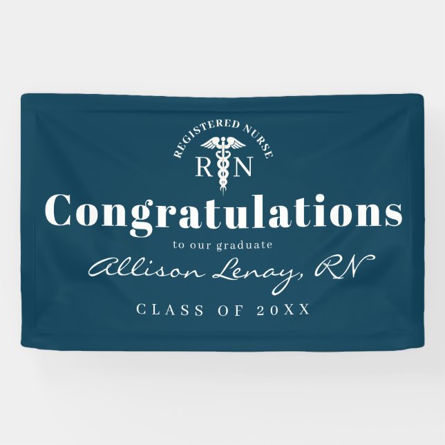 Banderoles Soins infirmiers personnalisés Graduation Blue Scr (Horizontal)