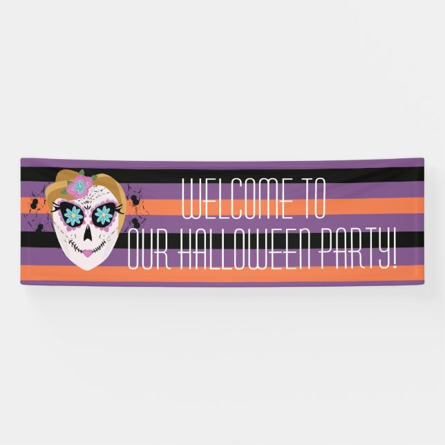 Banderoles Soirée Costume Halloween Crâne sucre (Horizontal)
