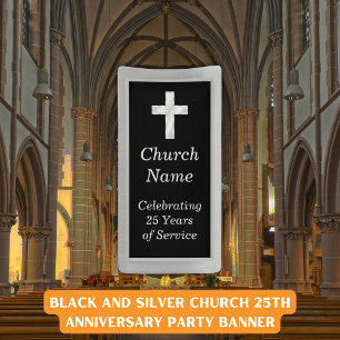 Banderoles Soirée d'anniversaire de l'Église Noire et Argent