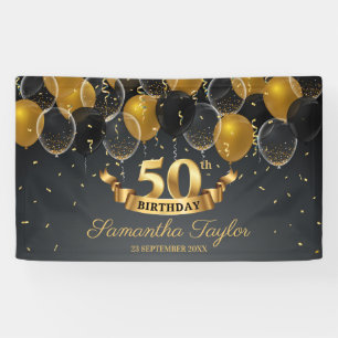 Banderoles Soirée de 50e anniversaire en or moderne et ballon