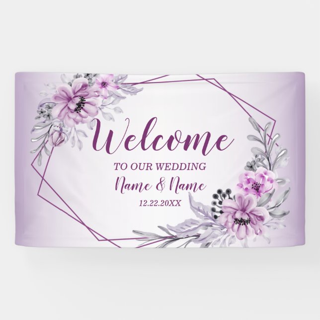 Banderoles Soirée de mariage rose Floral Violet violet violet (Horizontal)