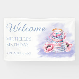 Banderoles Soirée thé rose violet élégant Anniversaire Bienve