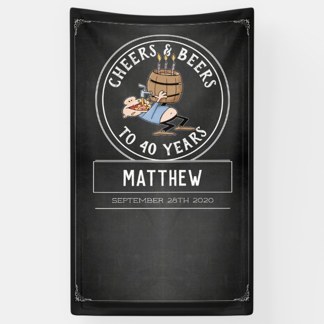 Banderoles Soirées et bières noires et blanches 40e anniversa (Vertical)