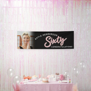 Banderoles Soixante rose 60e anniversaire photo sur noir