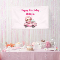 Sourire rose Sloth dans un joyeux anniversaire con