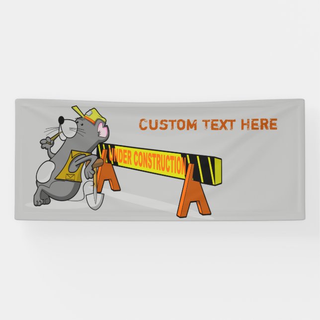 Banderoles Sous Construction Cute Cartoon Souris Personnalise (Horizontal)