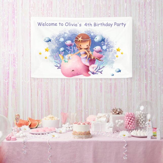 Banderoles Sous la mer, mignonne Sirène Anniversaire (Fête)