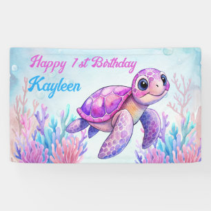 Banderoles Sous la mer mignonne tortue rose heureux anniversa