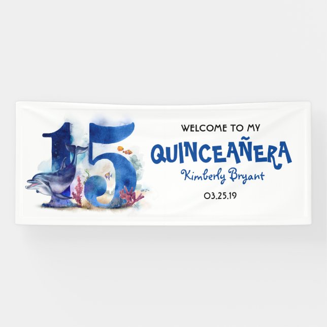 Banderoles Sous la mer Quinceanera 15e anniversaire (Horizontal)