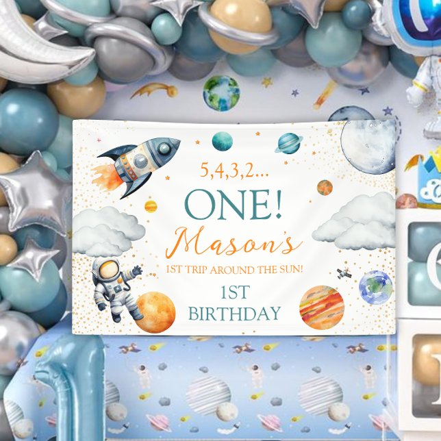 Banderoles Space 1st Birthday Backdrop First Trip Around Sun (Créateur téléchargé)