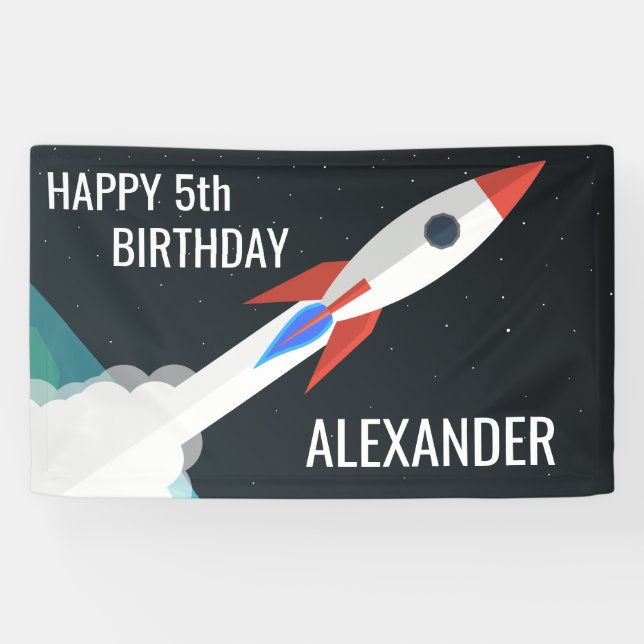 Banderoles Space Rocket Fête Anniversaire de enfant personnal (Horizontal)