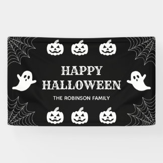 Banderoles Spider Web Custom Black & White Happy Halloween