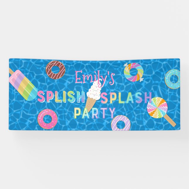 Banderoles Splish Splash Party l Pool Anniversaire l Desserts (Horizontal)