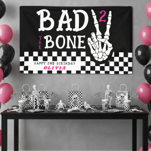 Banderoles Squelette Bad 2 the Bone Fête d'anniversaire rose