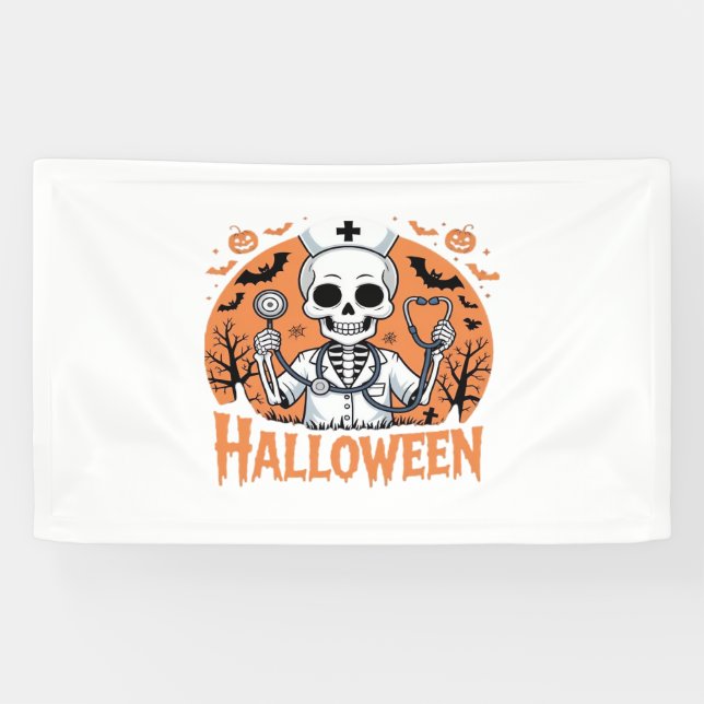 Banderoles Squelette de l'infirmière d'Halloween Essential T- (Horizontal)