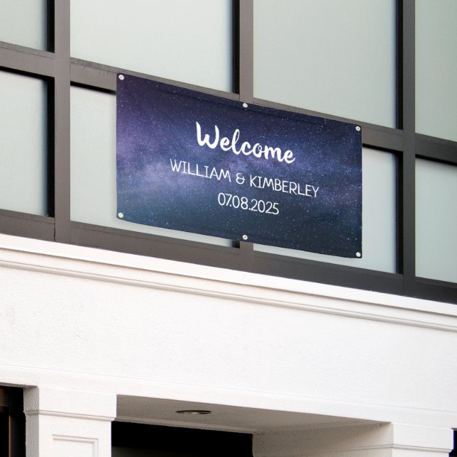 Banderoles Starry Night Stars Sky Galaxy Mariage Navy Blue (Bâtiment extérieur)