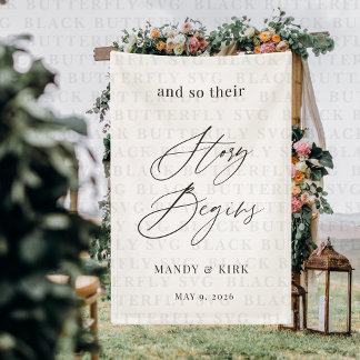 Banderoles  Story Begins Wedding Welcome Sign Banner